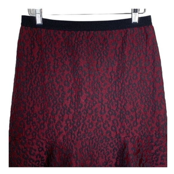 Ann Taylor Skirt Womens Size 6 Red Black Leopard Flounce Peplum Work Mini - Picture 2 of 9